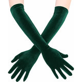 Gants longs en velours vert pour femme.