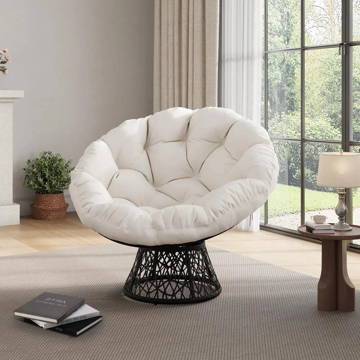 Fauteuil Papasan Pivotant Surdimensionné Beige - REYSIMO