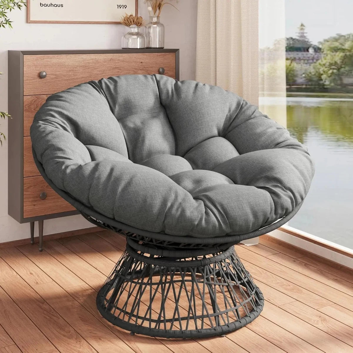 Fauteuil Papasan Pivotant Surdimensionné Beige - REYSIMO