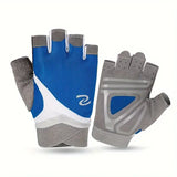 Gants de musculation bleus et gris pour femmes sans doigts.