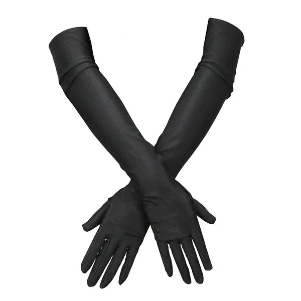 Gants longs noirs pour femme, croisés et élégants.