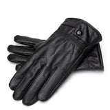 Gants en cuir de mouton noir pour homme avec bouton pression.
