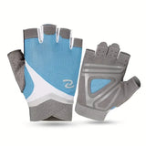 Gants de musculation bleus et gris pour femmes sans doigts.