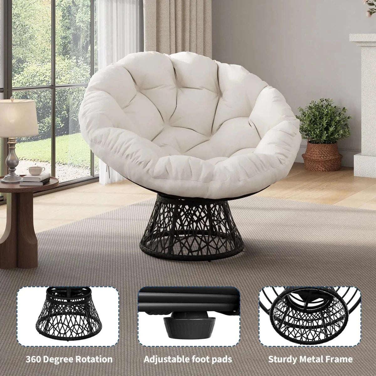 Fauteuil Papasan Pivotant Surdimensionné Beige - REYSIMO