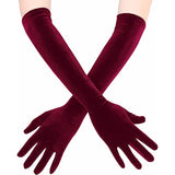 Gants longs en velours bordeaux pour femme.