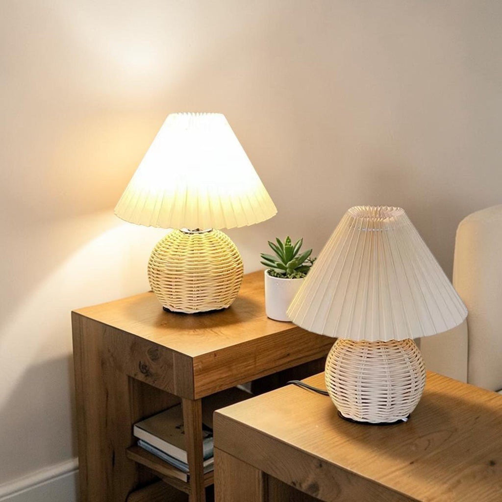 Lampe de Chevet Plissée Base Rotin - REYSIMO