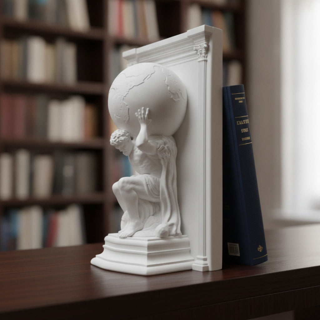 Sculpture Atlas Gypse Blanc - Serre-livre Mythologique