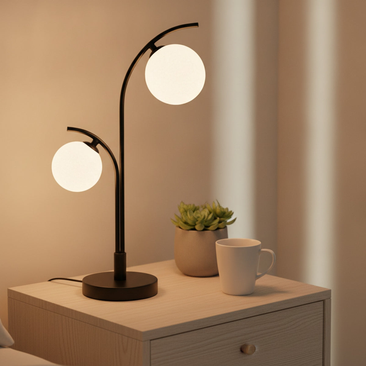 Lampe Chevet Design Nordique Double Boule Verre