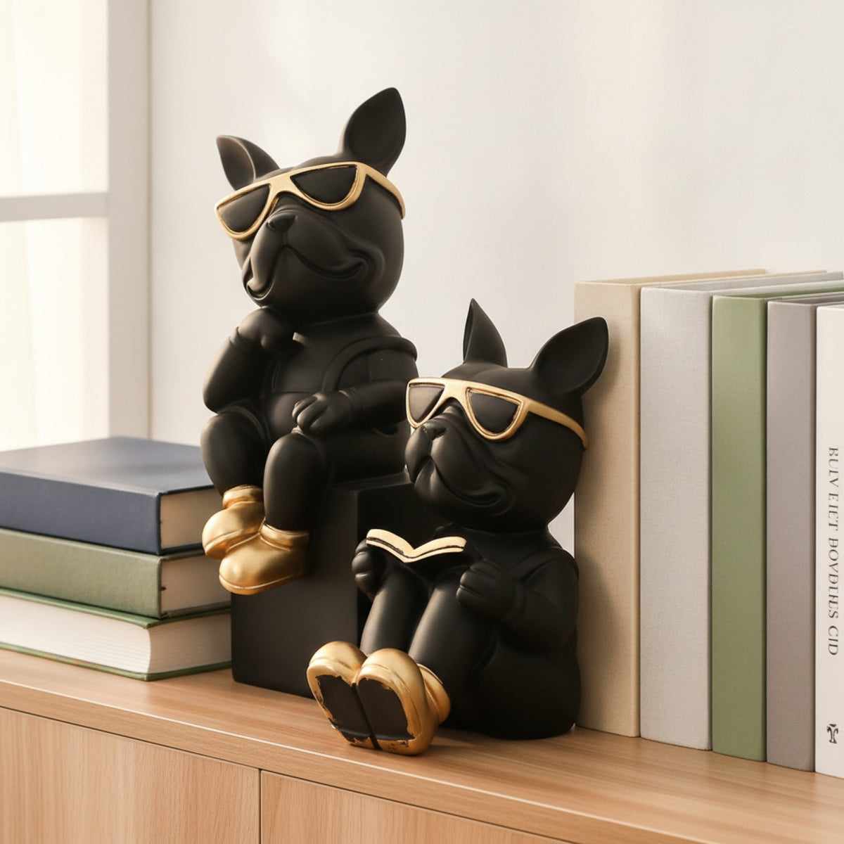 Serre livre Statue Bouledogue Français Majordome