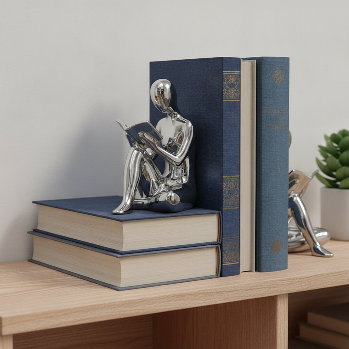 Serre-Livres Céramique Argenté Figure de Fille