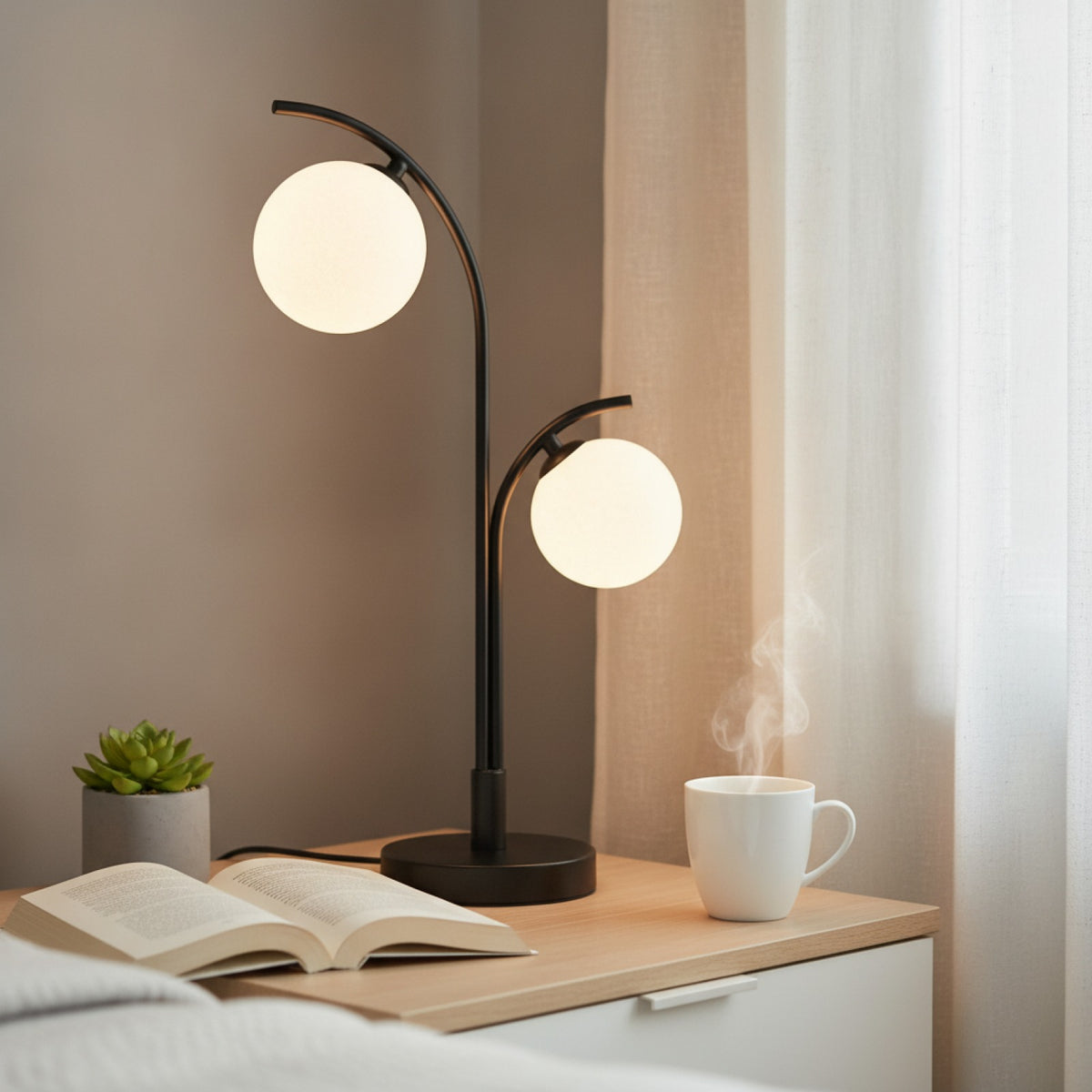 Lampe Chevet Design Nordique Double Boule Verre
