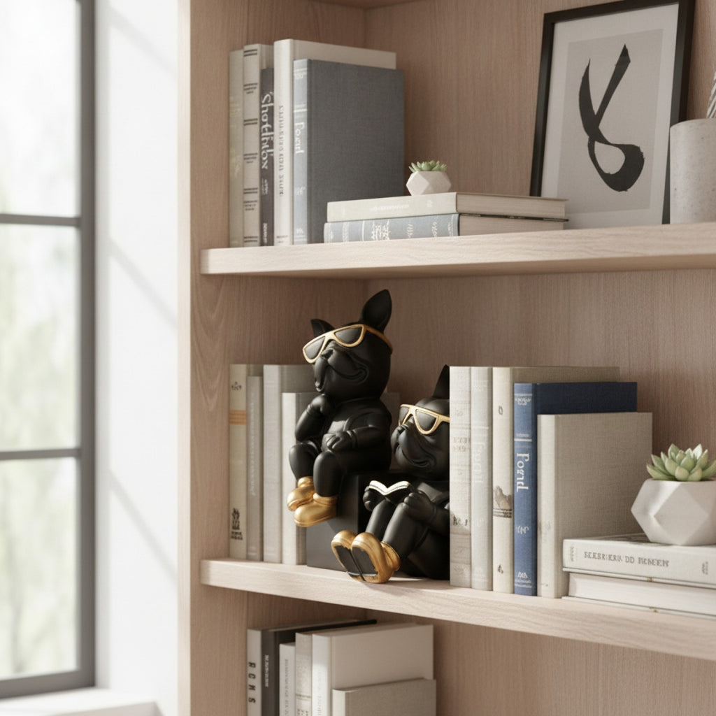 Serre livre Statue Bouledogue Français Majordome