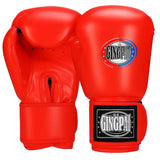 Gants de boxe rouges Gingpai avec logo sur fond blanc.