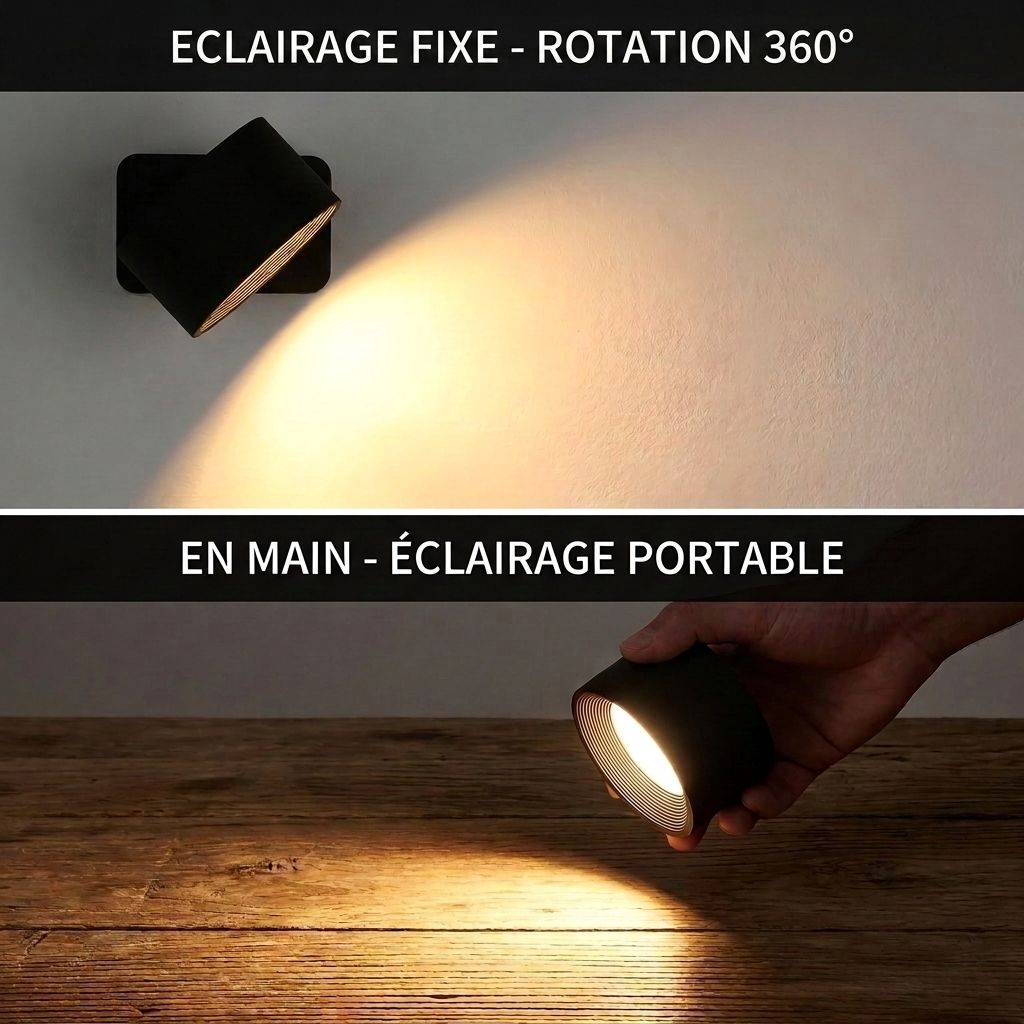 Lampe LED Tactile Rotative 360° Noir Sans Fil