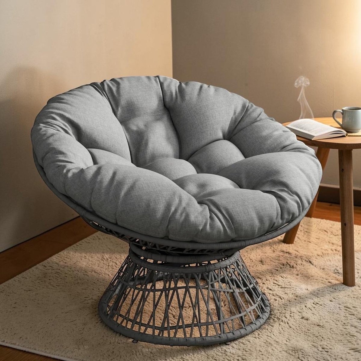 Fauteuil Papasan Pivotant Surdimensionné Gris - REYSIMO