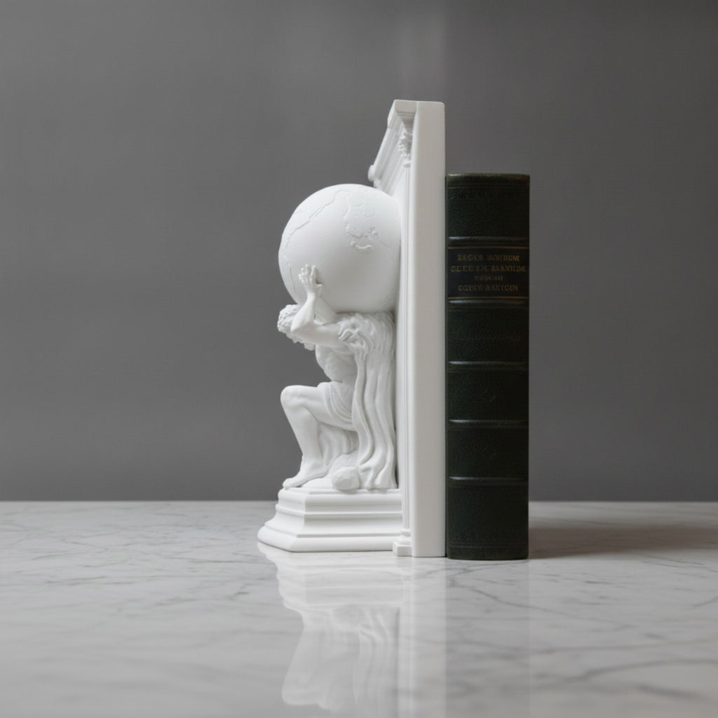 Sculpture Atlas Gypse Blanc - Serre-livre Mythologique