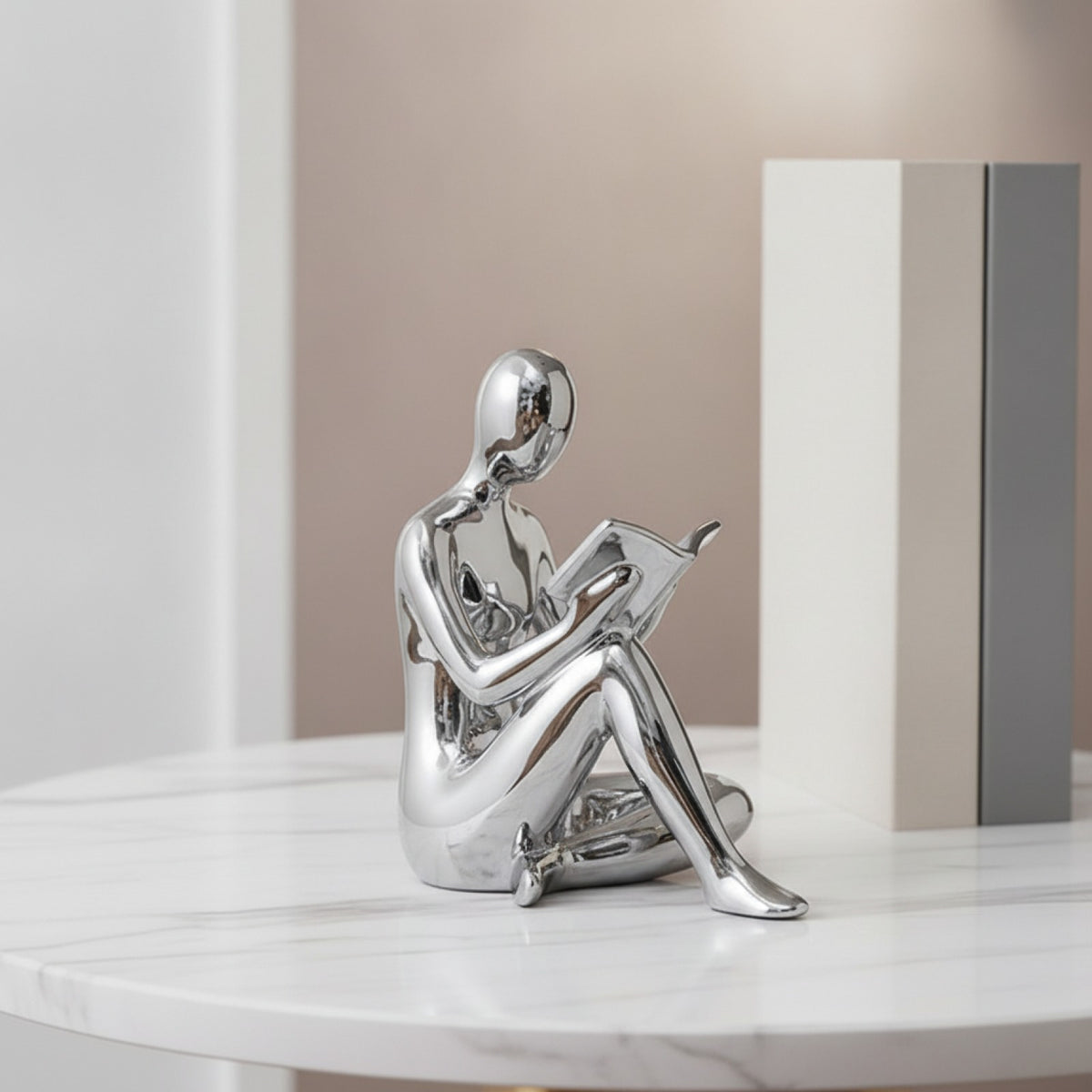 Serre-Livres Céramique Argenté Figure de Fille
