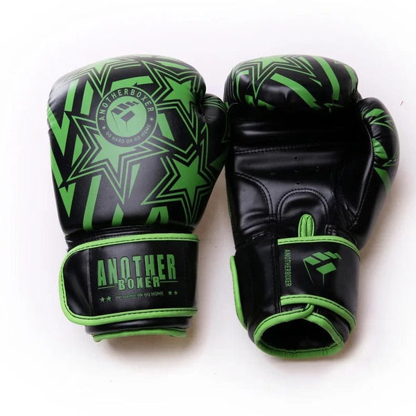 Gants de boxe noirs et verts avec motif étoile et logo Another Boxer.
