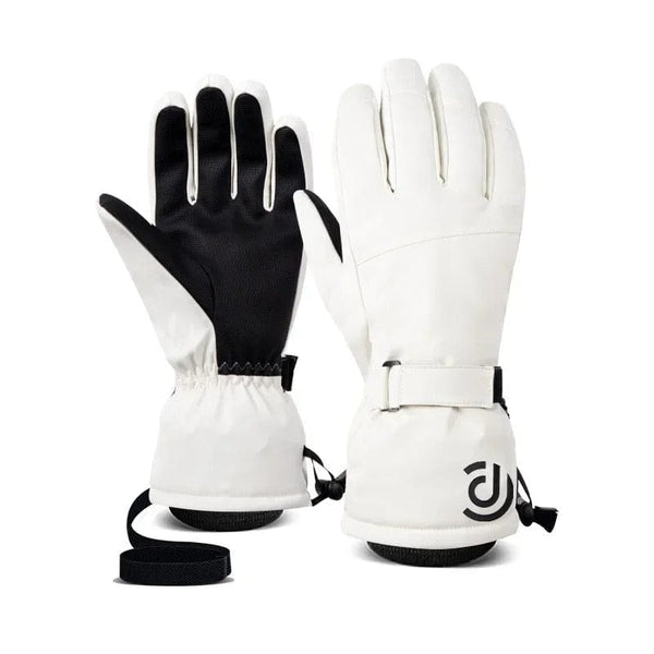 Gants de ski blancs et noirs avec doublure polaire.